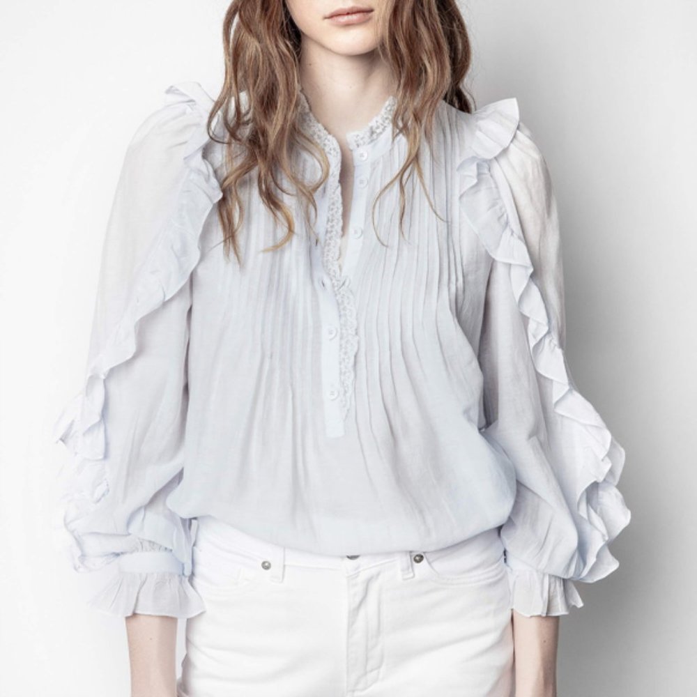 NWT $378 Zadig & Voltaire Timmy Tomboy Tunic Blouse Shirt in Sky